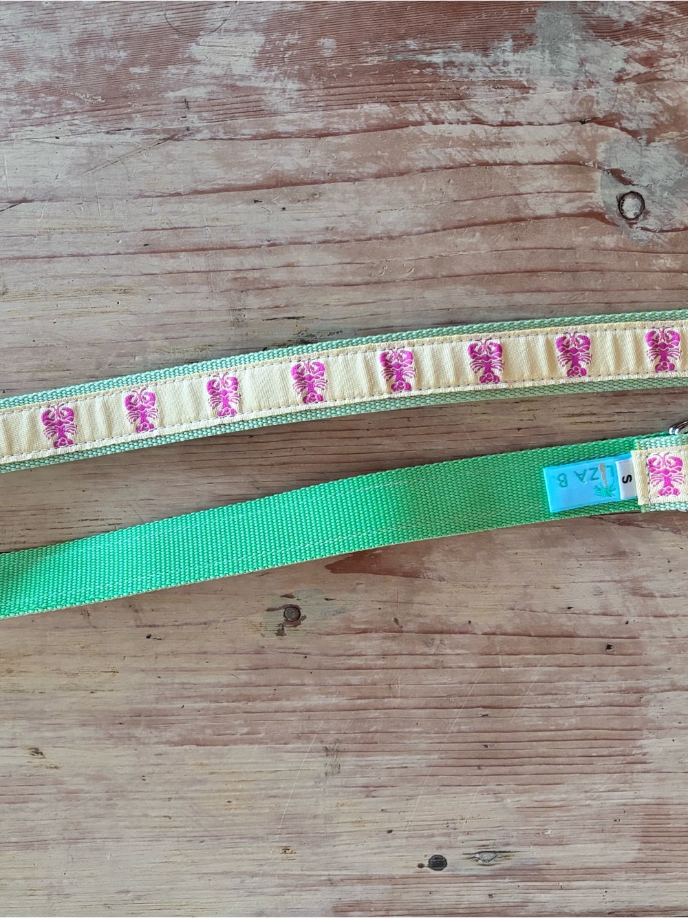 Eliza B Green Yellow Decorative Ribbon Belt with Pink Lobster Trim